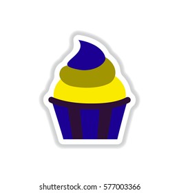 Vector illustration in paper sticker style Cupcake