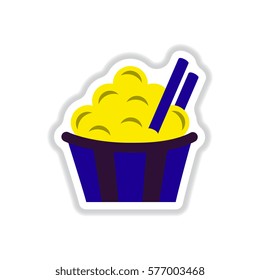 Vector illustration in paper sticker style cinnamon Cupcake