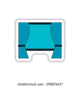 Vector illustration in paper sticker style movie screen with blinds