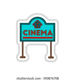Vector illustration in paper sticker style cinema sign