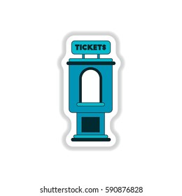 Vector illustration in paper sticker style cinema ticket booth