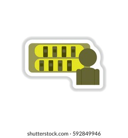 Vector illustration in paper sticker style library and man silhouette
