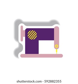 Vector illustration in paper sticker style retro sewing machine