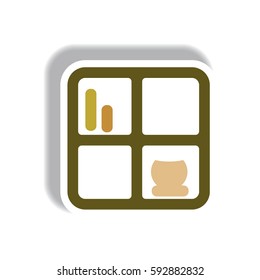 Vector illustration in paper sticker style bookshelf