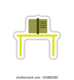 Vector illustration in paper sticker style Book and table