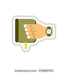 Vector illustration in paper sticker style Book in hand