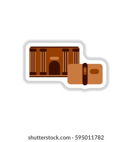 Vector illustration in paper sticker style history book and architecture of ancient building Column entrance design classical construction History antique culture exterior facade