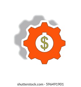 Vector illustration in paper sticker style. infographic design of cogwheel with dollar,economic stimulation sign