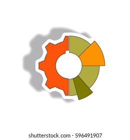 Vector illustration in paper sticker style. infographic design of cogwheel and pie chart,economic stimulation sign