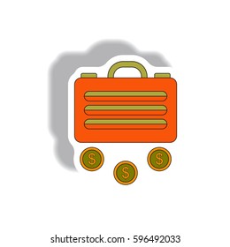 Vector illustration in paper sticker style. infographic design of suitcase and currency
