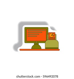 Vector illustration in paper sticker style. infographic design of Business pie chart in printer