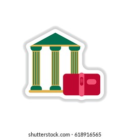 Vector illustration in paper sticker style history book and architecture of ancient building Column entrance design classical construction History antique culture exterior facade