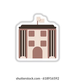 Vector illustration in paper sticker style Architecture building and columns with flag