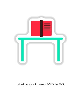 Vector illustration in paper sticker style Book and table