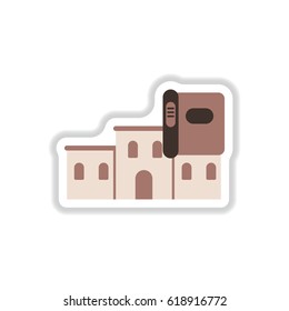 Vector illustration in paper sticker style History Book and building