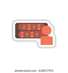 Vector illustration in paper sticker style library and man silhouette