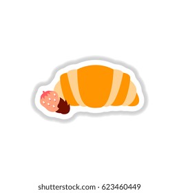 Vector illustration in paper sticker style strawberry chocolate croissant