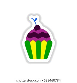 Vector illustration in paper sticker style cherry ?upcake