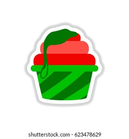 Vector illustration in paper sticker style caramel Cupcake