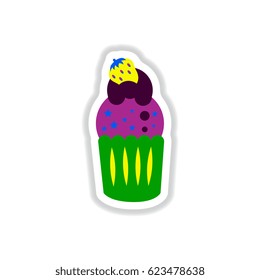 Vector illustration in paper sticker style strawberry ?upcake