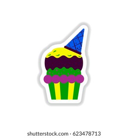 Vector illustration in paper sticker style party ?upcake