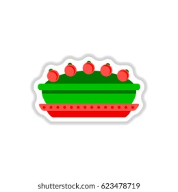 Vector illustration in paper sticker style delicious pie on plate