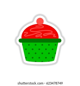 Vector illustration in paper sticker style Cupcake