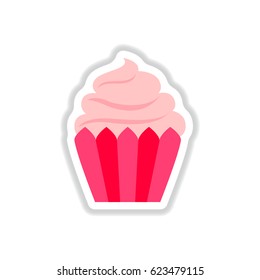 Vector illustration in paper sticker style Cupcake