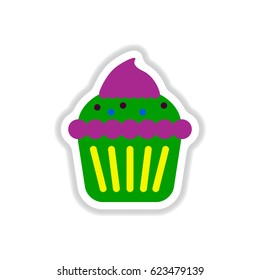 Vector illustration in paper sticker style Cupcake