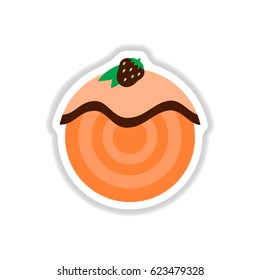 Vector illustration in paper sticker style strawberry donut