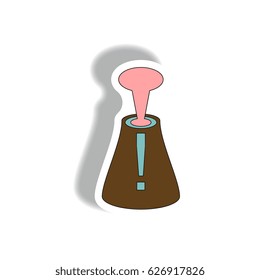 Vector illustration in paper sticker style volcano explosion and exclamation mark