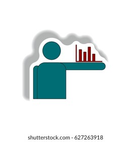 Vector illustration in paper sticker style. infographic design of column chart on hand