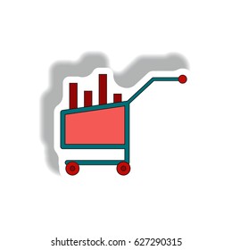 Vector illustration in paper sticker style. infographic design of column chart in trolley