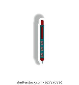Vector illustration in paper sticker style. infographic design of pen and dollar emblem