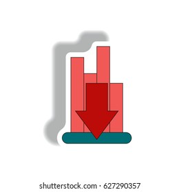 Vector illustration in paper sticker style. infographic design of column chart with arrow down