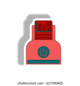 Vector illustration in paper sticker style. infographic design of column chart report and printer