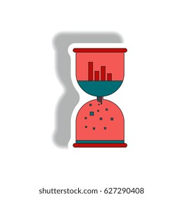 Vector illustration in paper sticker style. infographic design of column chart and sand clock