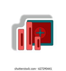 Vector illustration in paper sticker style. infographic design of column chart and safe