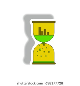 Vector illustration in paper sticker style. infographic design of column chart and sand clock