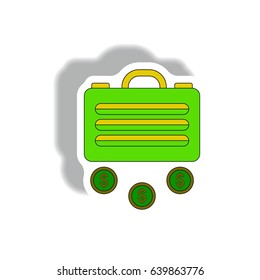 Vector illustration in paper sticker style. infographic design of suitcase and currency