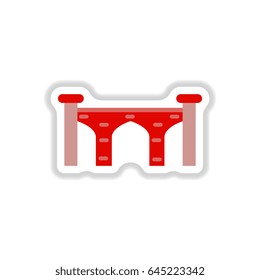 Vector illustration in paper sticker style Brick bridge