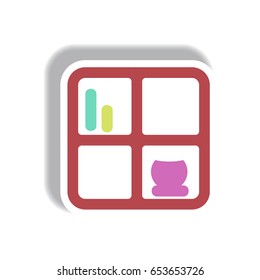 Vector illustration in paper sticker style bookshelf