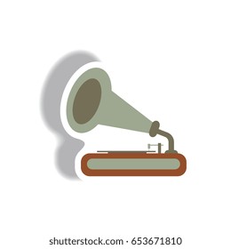 Vector illustration in paper sticker style retro gramophone