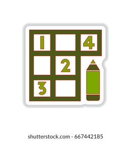 Vector illustration in paper sticker style Sudoku and pencil