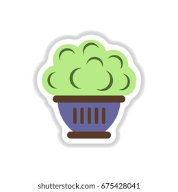 Vector illustration in paper sticker style Luxury interior big plant in pot