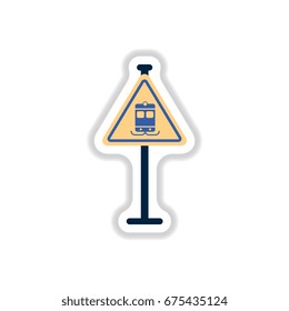 Vector illustration in paper sticker style tram traffic sign