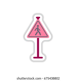 Vector illustration in paper sticker style Man walking road sign