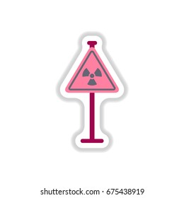 Vector illustration in paper sticker style road sign with an radioactive symbol