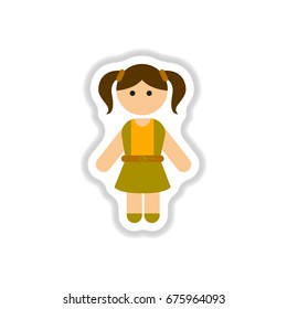 Vector illustration in paper sticker style little girl