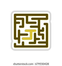 Vector illustration in paper sticker style Maze Game